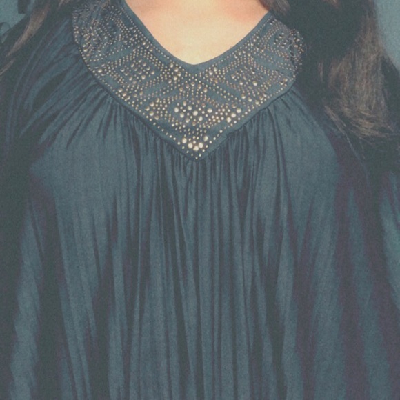 Blue blouse with gold v neck - Picture 1 of 1